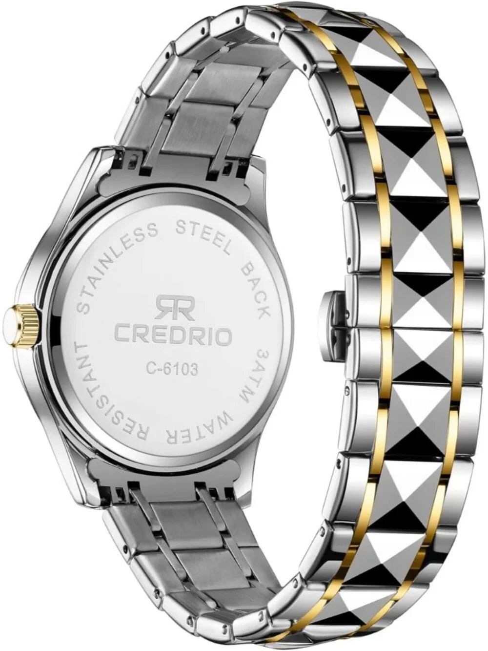 Mens Silver Black Stainless Steel Waterproof Diamond Analog Luminous Wrist Watch